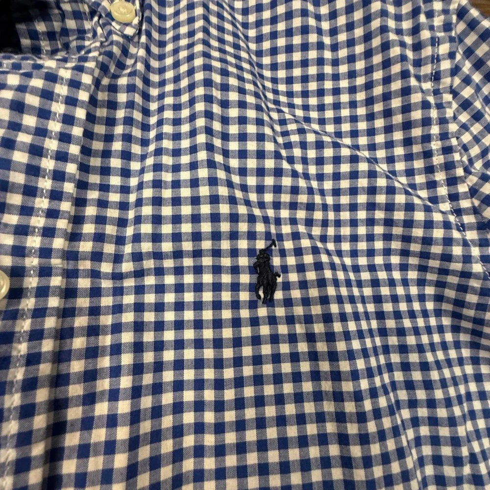 Polo Ralph Lauren Boys Navy Blue Gingham Button Down Shirt 7 Long Sleeve Preppy
